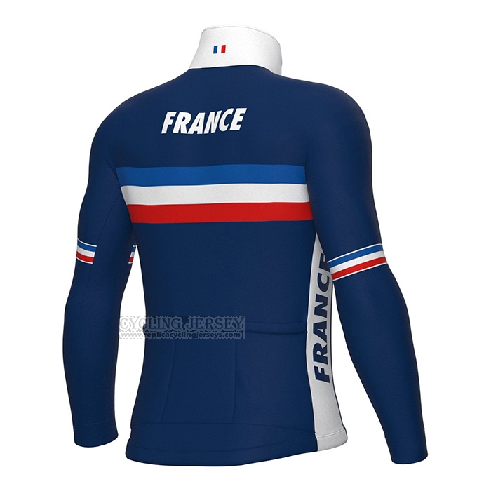 2022 Cycling Jersey France Blue Long Sleeve and Bib Short